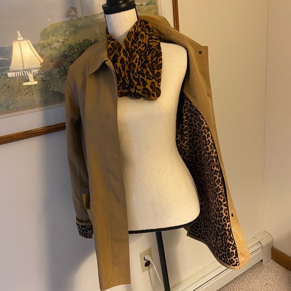 dennis basso animal lined khaki rain jacket/scarf - Picture 6 of 6